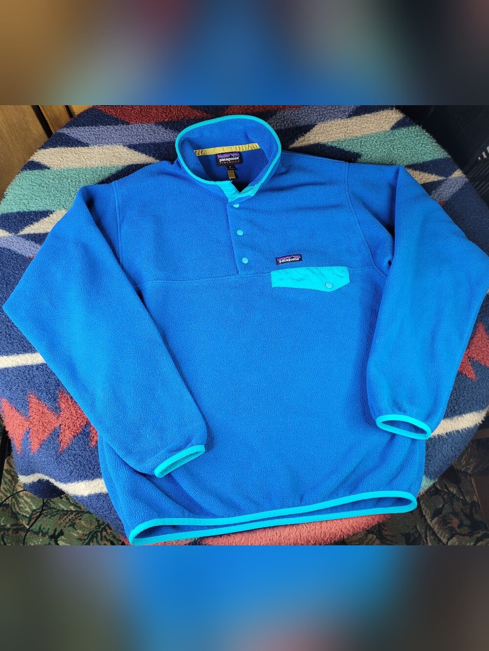 Patagonia Synchilla Snap T Fleece Sweater Mens Medium Bandana Blue Teal 25580